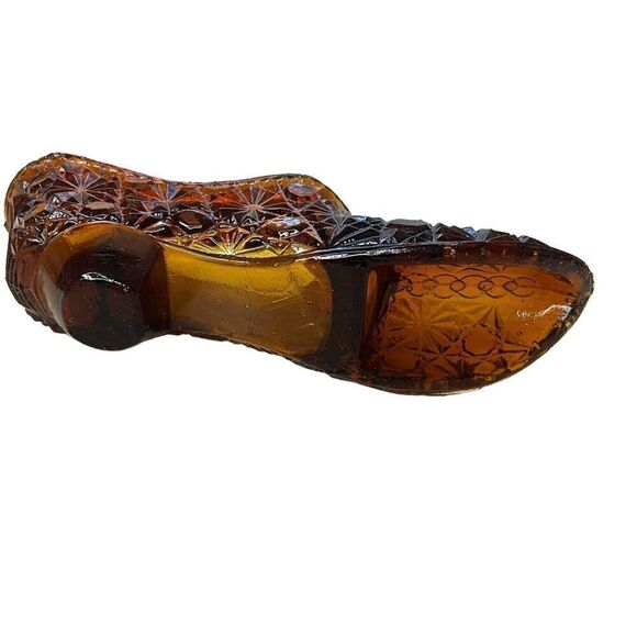 Vintage Fenton Daisy Button Glass High Heeled Shoe Brown Knobby 2" Tall - Picture 9 of 9